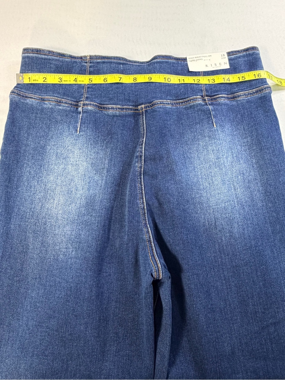 Risen Womens Sz 15 / 32 Straight Cropped High Rise Stretch Denim No Distress - Picture 9 of 11